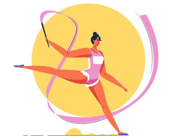 Female gymnast holding ribbon  Illustration