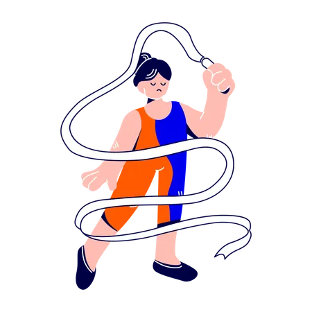 Female gymnast is dancing with a ribbon  Illustration