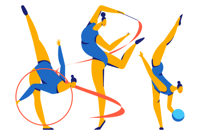 Female gymnast Performing Rhythmic Gymnastics Elements with Ball and ribbon  Illustration