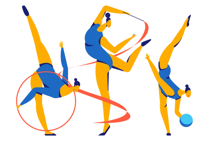 Female gymnast Performing Rhythmic Gymnastics Elements with Ball and ribbon  Illustration