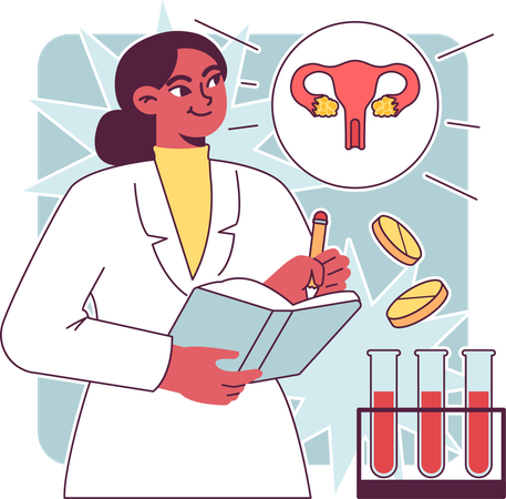 Female gynaecologist explaining of health of female reproductive system  Illustration