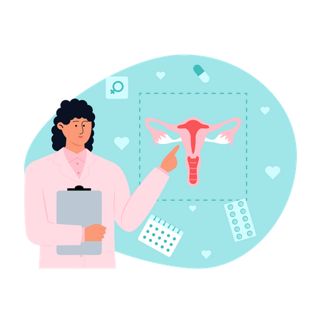 Female gynaecologist explaining of the health of the female reproductive system  Illustration