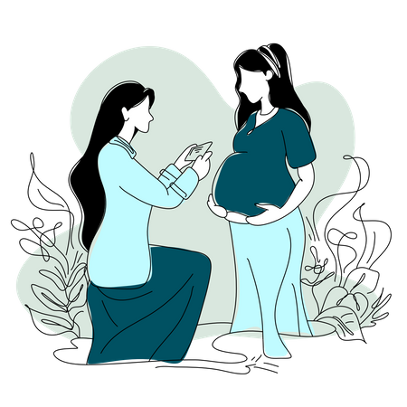 Female gynaecologist giving medicine pregnant lady  Illustration