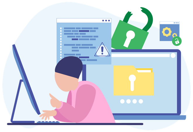 Female Hacker Doing Attack  Illustration