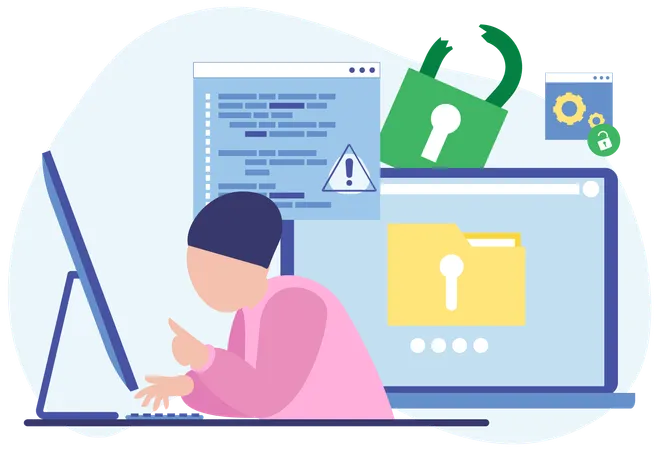 Female Hacker Doing Attack  Illustration