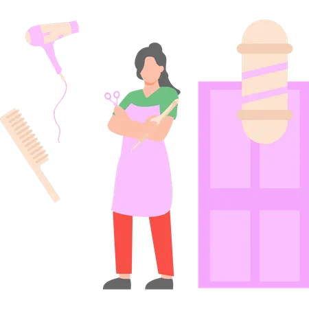 Female hair dresser is standing in the salon  Illustration