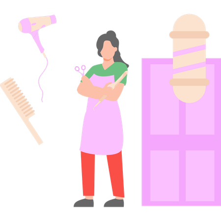 Female hair dresser is standing in the salon  Illustration