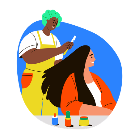Female hair stylist setting hair of customer  Illustration