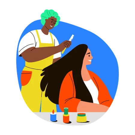 Female hair stylist setting hair of customer  Illustration