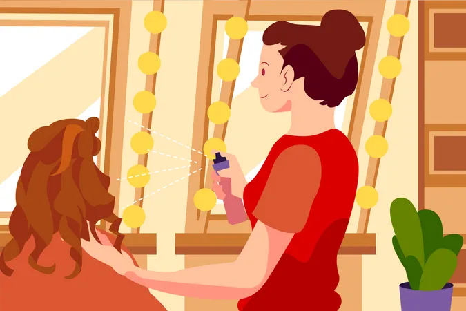 Female hair stylist styling customer's hair Illustration