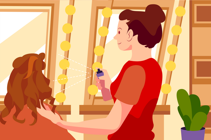 Female hair stylist styling customer's hair  Illustration