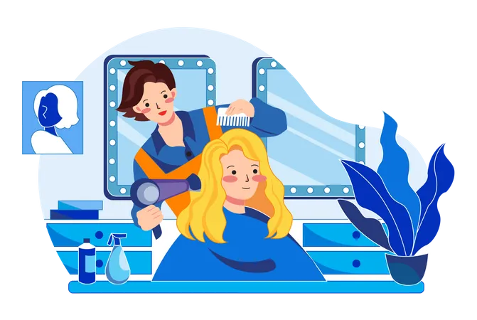 Female hair stylist styling customers hair  Illustration