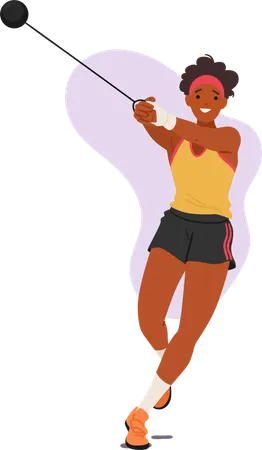 Powerful Poised And Determined The Female Shot Put Athlete Commands The Circle Muscles Flex Focus Sharp She Unleashes Strength With Precision Propelling The Shot With Unwavering Intensity Illustration