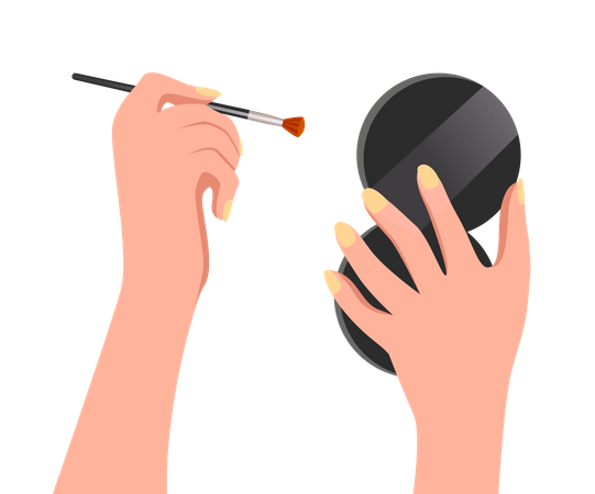 Female hand hold makeup brush and mirror  イラスト