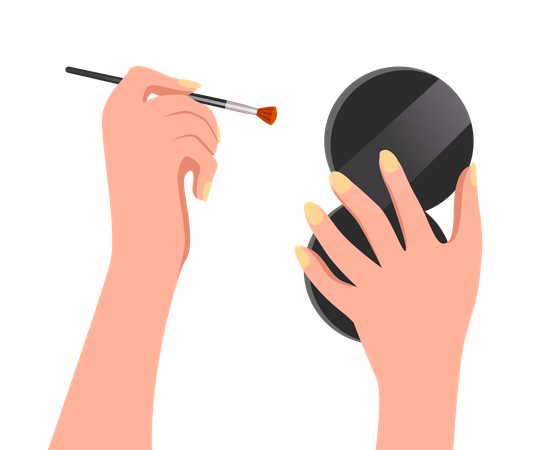 Female hand hold makeup brush and mirror  Illustration
