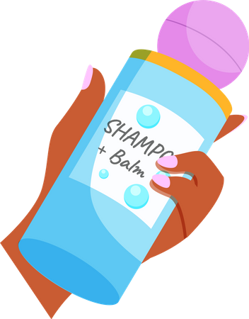 Female hand holding bottle with shampoo and balm  Illustration