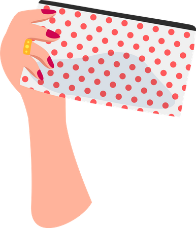 Female hand holding dotted cosmetic bag  Illustration