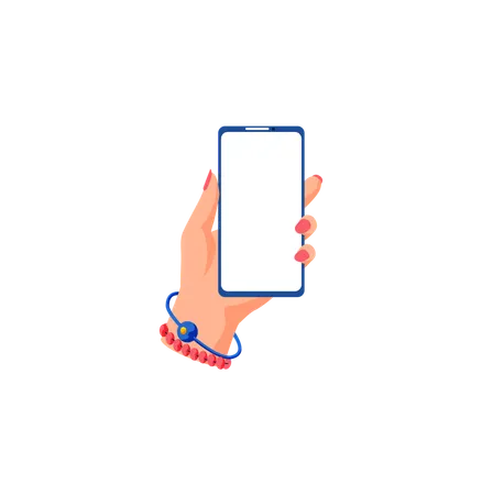 Female hand holding smartphone and touching screen  Illustration