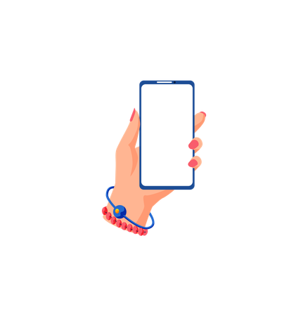 Female hand holding smartphone and touching screen  Illustration