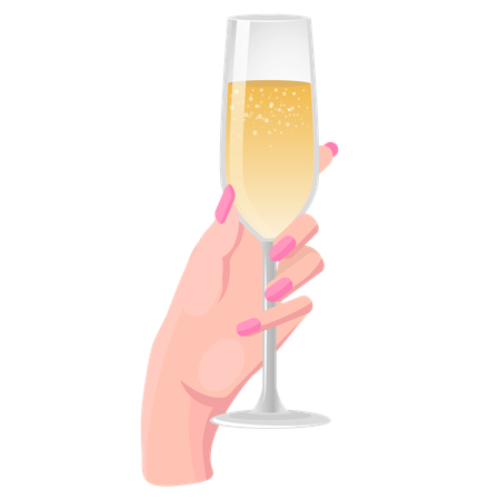 Female hand with glass of alcohol  Illustration