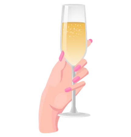 Woman Hand Holding Champagne Glass Isolated On White Background Sparkling Wine Light Alcoholic Drink For Holiday Celebration Female Hand With Alcohol Champagne Carbonated Beverage In Glass Illustration