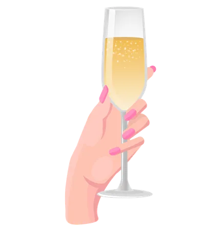 Female hand with glass of alcohol  Illustration