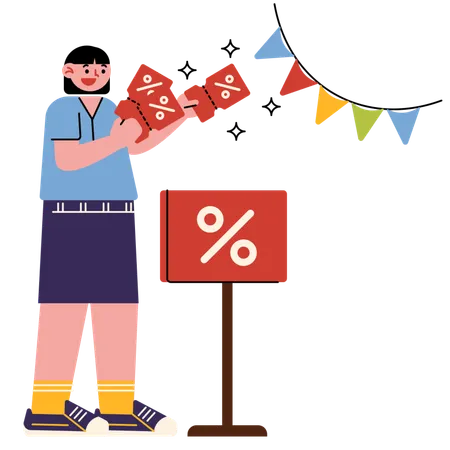 Female Handing Out Discount Coupons  Illustration