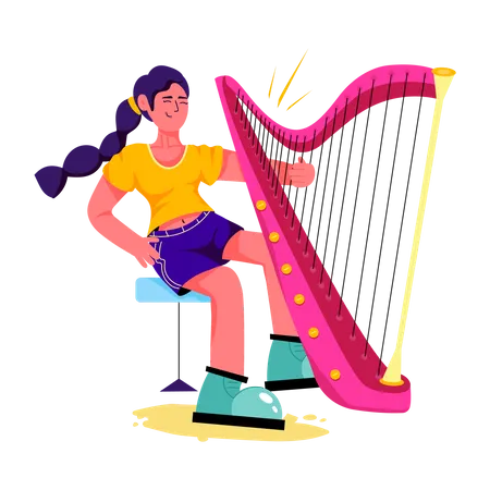 Female Harpist  Illustration