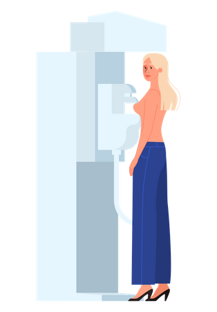 Female having a breast cancer diagnostic x-ray snapshot procedure  Illustration