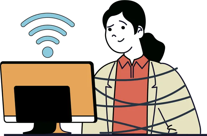 Female Having Internet Addiction  Illustration