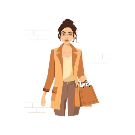 Female Having Shopping  Illustration