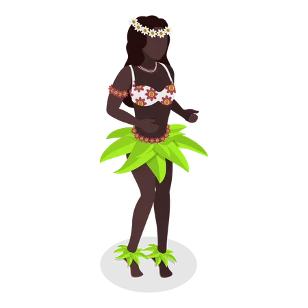 Female hawaiian dancer doing traditional dance  Illustration