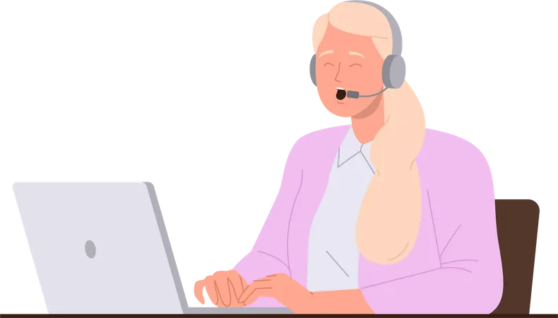 Hotline Operator Advisor Female Cartoon Character Consulting Supporting Client Solving Customers Problem Using Laptop Computer Vector Illustration Global Helpline Technical Service Worker Isolated Illustration