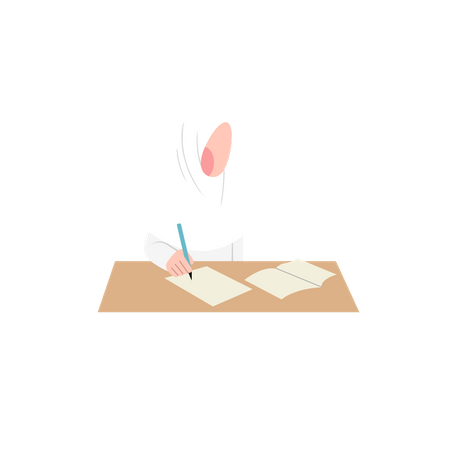 Female Hijab Student doing homework Illustration