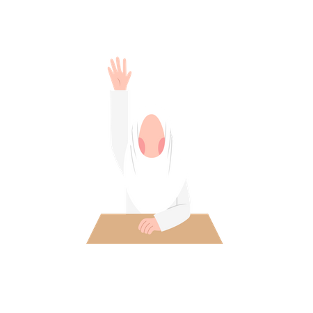 Female Hijab Student raising hand Illustration