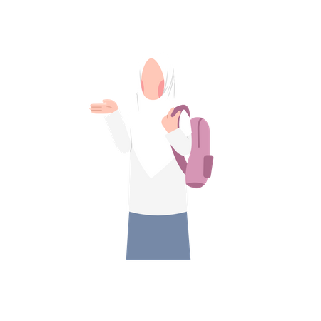 Female Hijab Student with bag Illustration