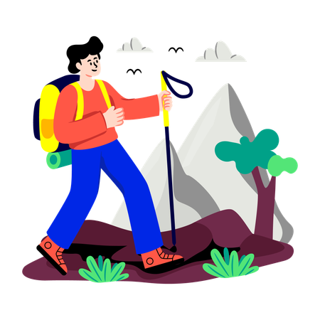 Female Hiker doing hiking  Illustration