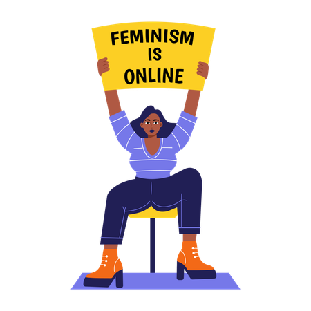 Female holding banner  Illustration