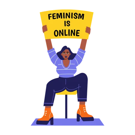 Female holding banner  Illustration