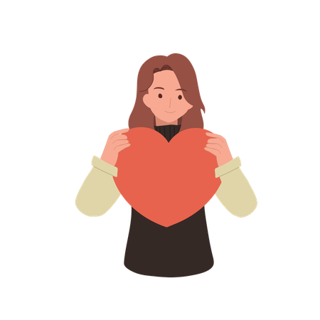 Female holding big red heart as a symbol of self-love  Illustration