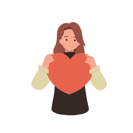 Female holding big red heart as a symbol of self-love  Illustration