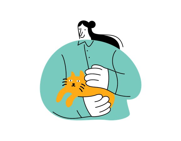Female holding cat in her hand Illustration
