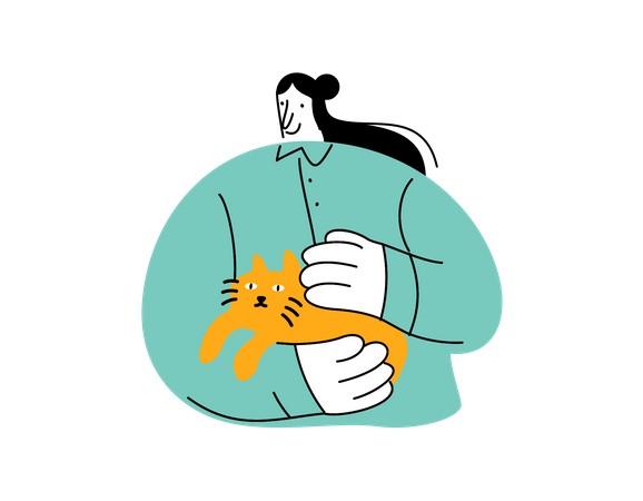 Female holding cat in her hand  Illustration