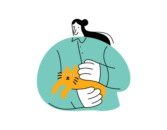 Female holding cat in her hand  Illustration