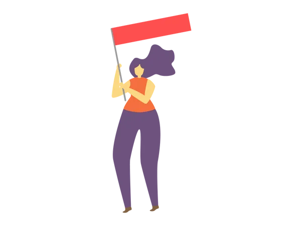 Female Holding Flag  Illustration