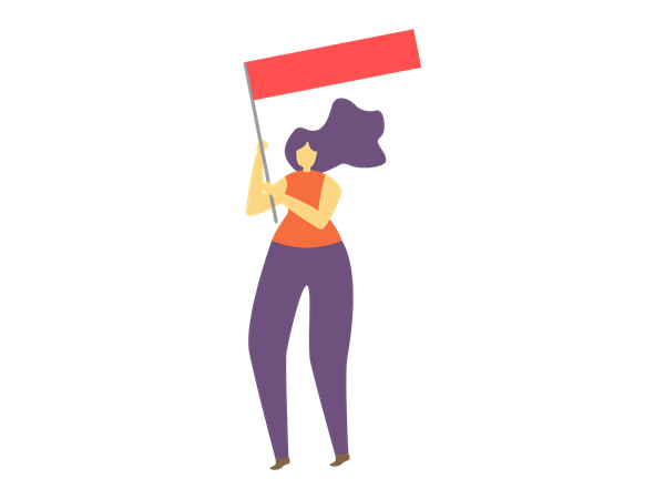 Female Holding Flag  Illustration