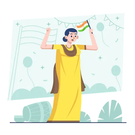 Female holding flag on Indian republic day Illustration
