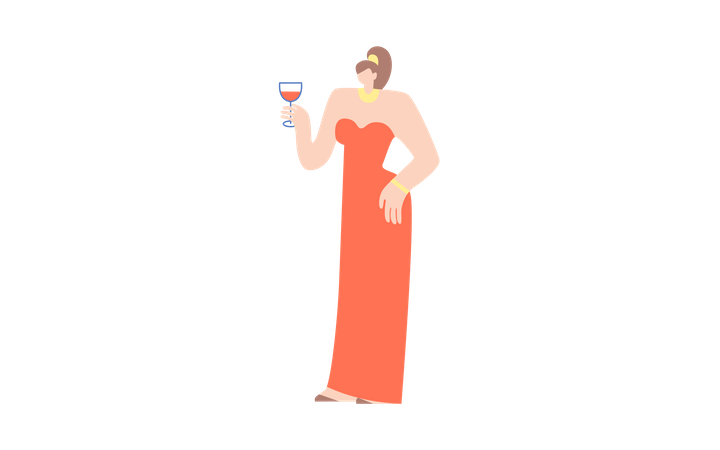 Female holding glass of wine Illustration