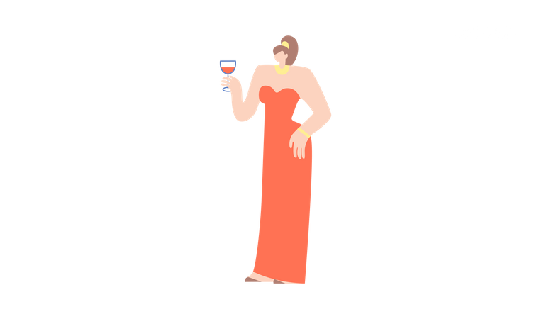 Female holding glass of wine  Illustration