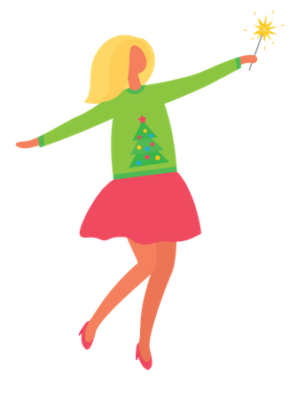 Female holding glass of wine in christmas party Illustration